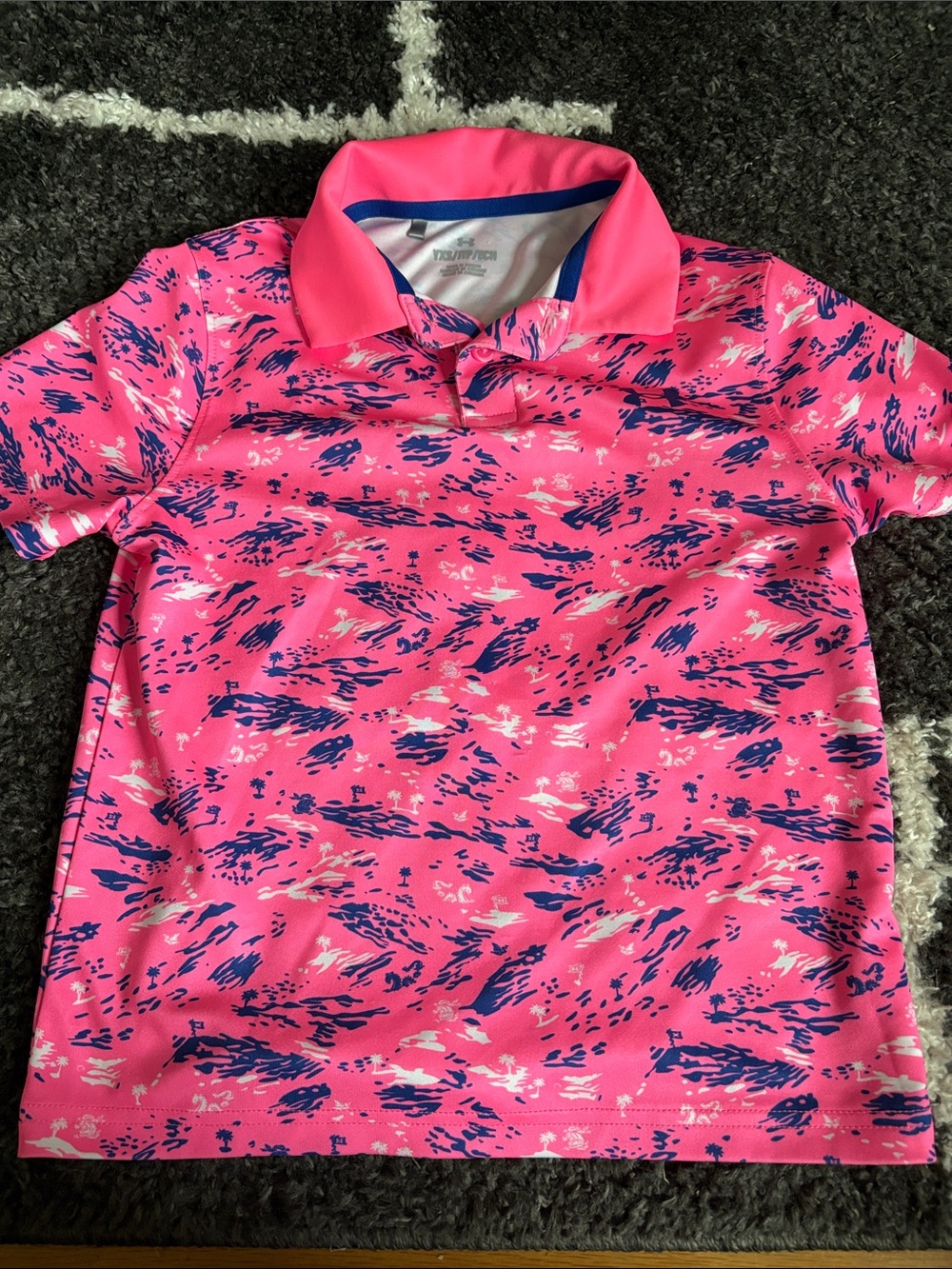 Under Armour Pink Camo Performance Polo with Blue Accents